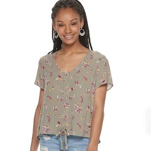 Pink Republic Flutter Sleeve Lace-Up Front Top